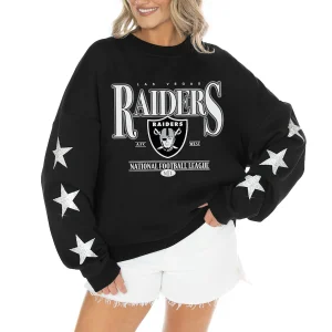 Raiders Gameday Couture Women's Rhinestone Star Sleeve Settle the Score Tri-Blend Pullover