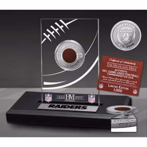 Raiders Highland Mint Game-Used Football Silver Coin Desk Top Display